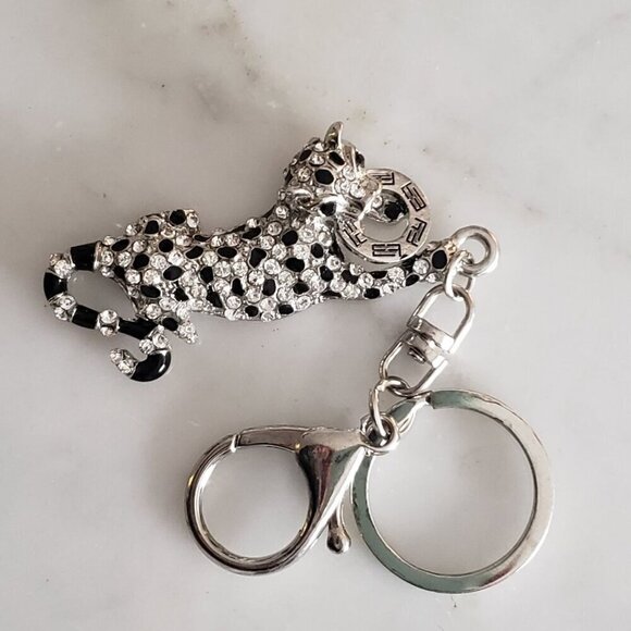 Vintage EFFY Rhinestone & Enamel Panther Silver Tone Key Chain/Purse Clip - Picture 2 of 8